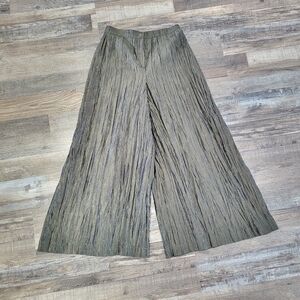 High Waist Wide Leg Palazzo Pants Size 6 Gold Pleated Dressy Culottes